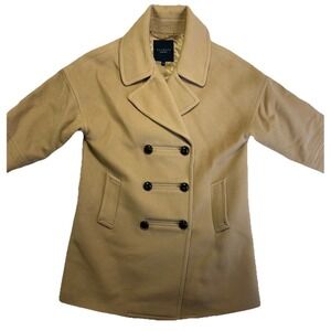 Talbots Women's Tan Double-Breasted Blazer Pea Coat Jacket, Size 6, Italian Wool